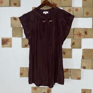 A.L.C. Top Women’s 2 Tunic Carmen Tie Neck Flutter Short Sleeve Semi Sheer Flowy